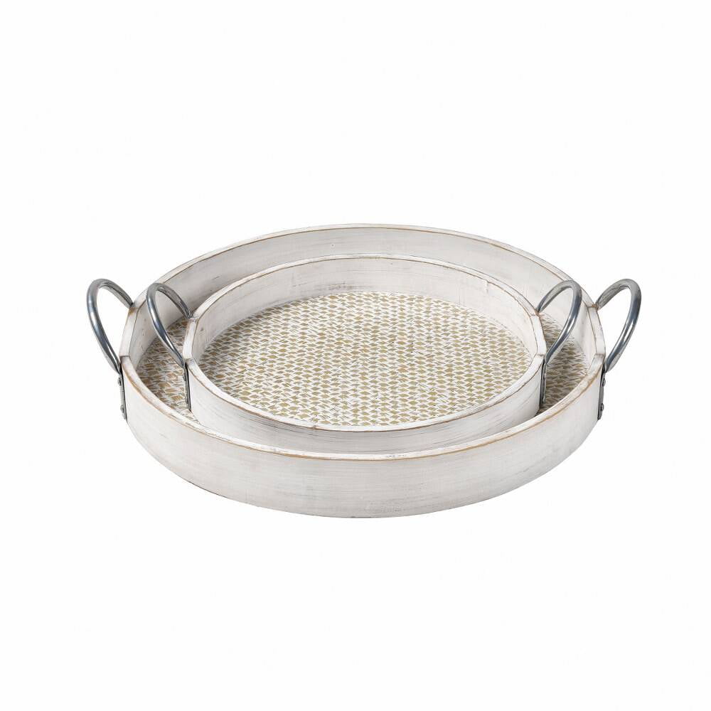Fabian Weathered White Wood Coastal Nesting Tray Set