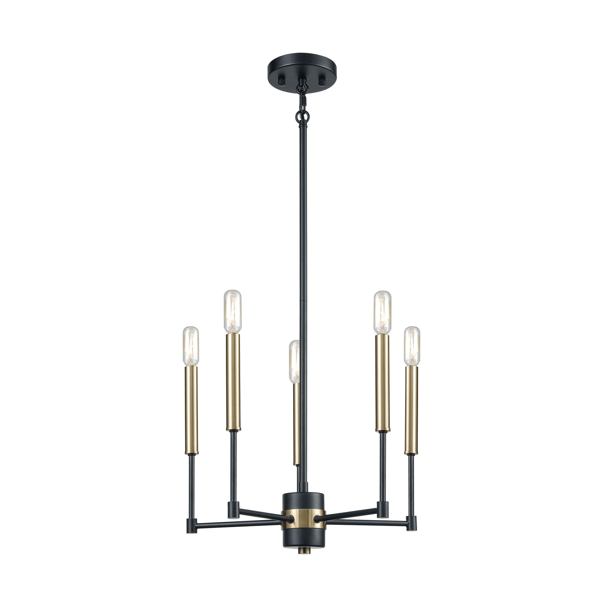 Matte Black and Satin Brass 5-Light Linear Chandelier