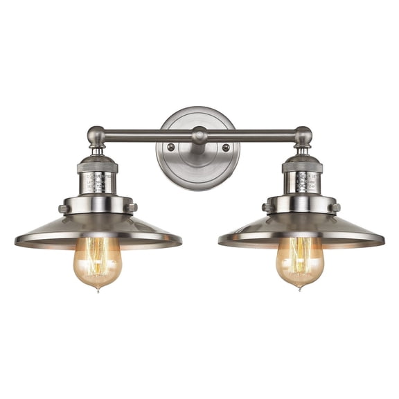 Elk Home English Pub 2-Light Satin Nickel 18-Inch Wide Vanity Light with Metal Shade