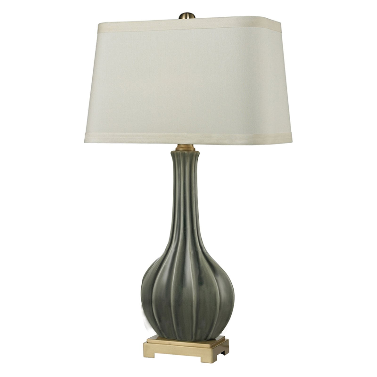 White Fluted Ceramic Table Lamp with Brass Base