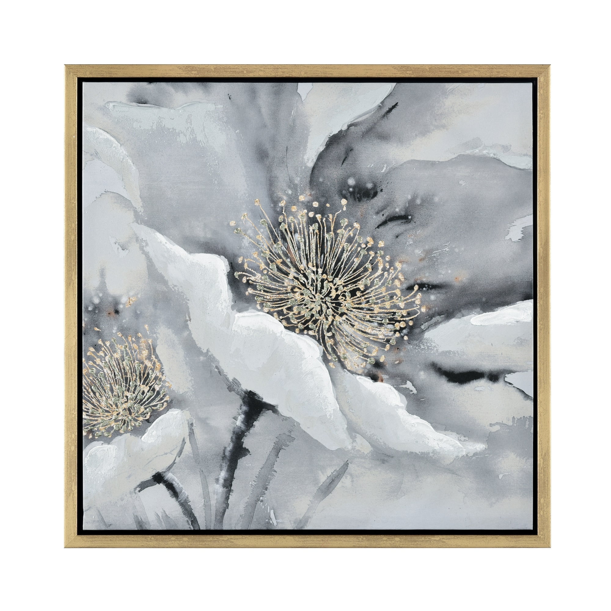 Bowie Bloom II Gray and White Floral Canvas Art with Gold Frame