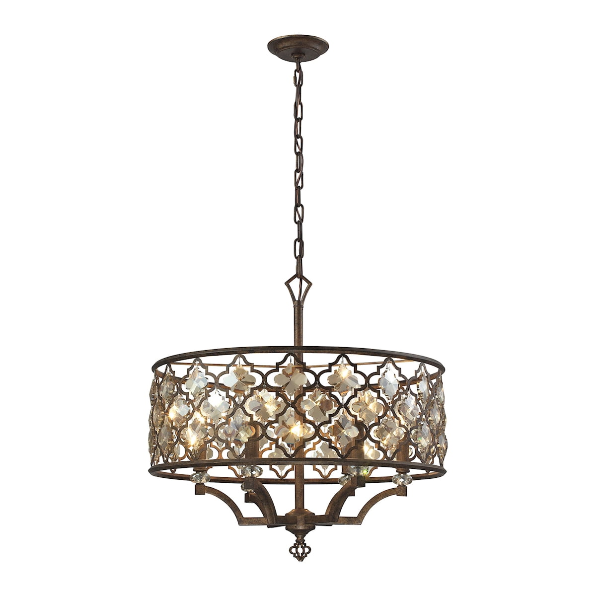 Weathered Bronze 6-Light Cage Chandelier with Crystal Accents