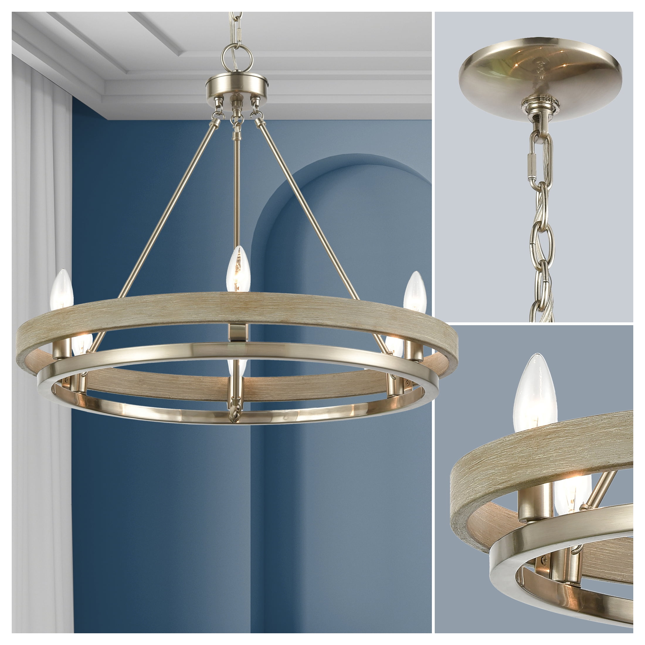 Satin Nickel Beechwood 8-Light Torpedo Chandelier