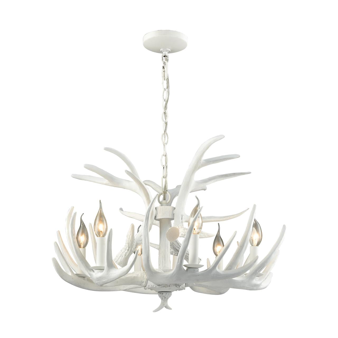 Matte White Composite Antler 6-Light Candle Chandelier