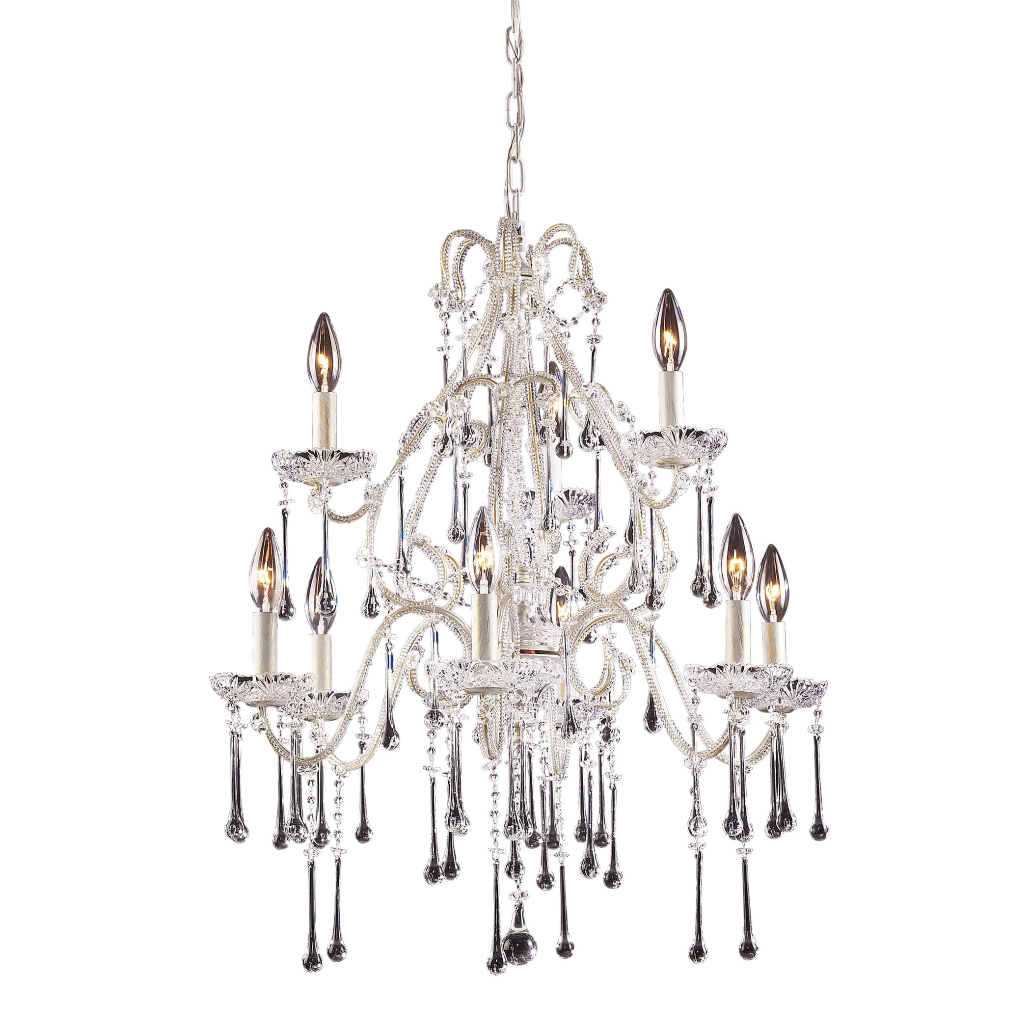 Antique White Crystal 9-Light Opulent Chandelier