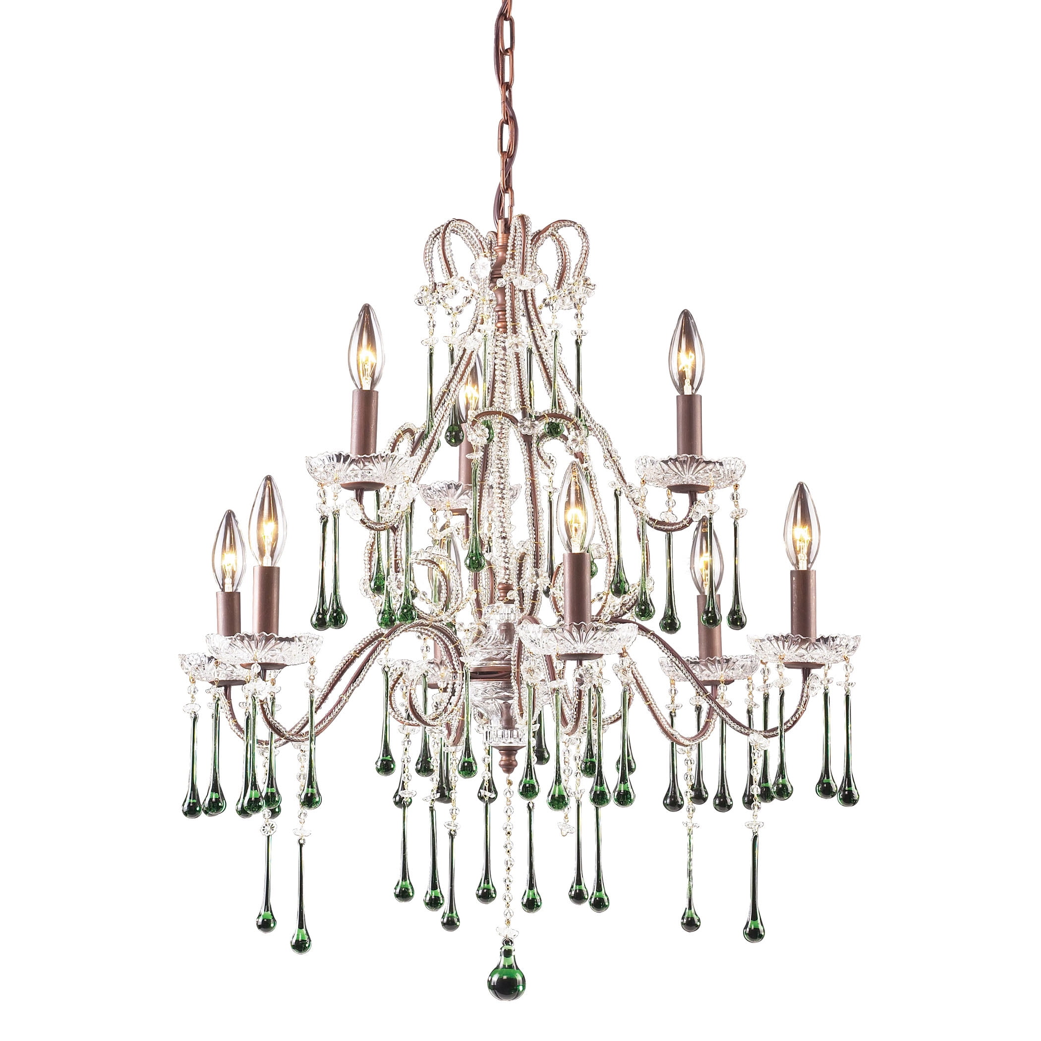 Rust and Lime Crystal 25-Inch 9-Light Traditional Chandelier