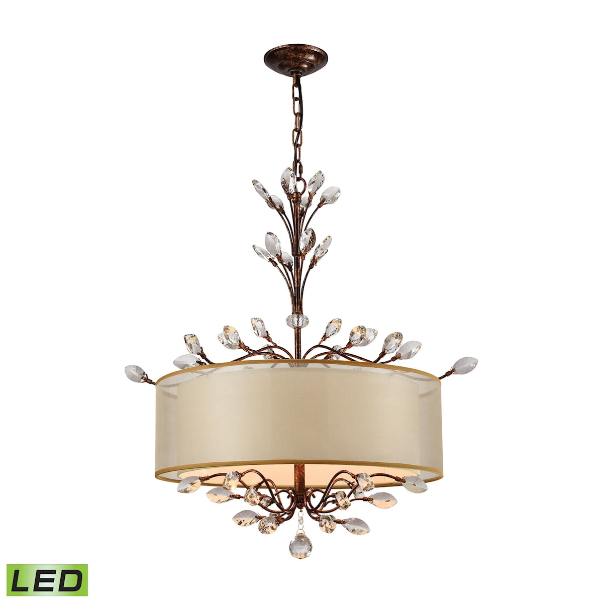 Spanish Bronze 4-Light LED Chandelier with Beige Drum Shade