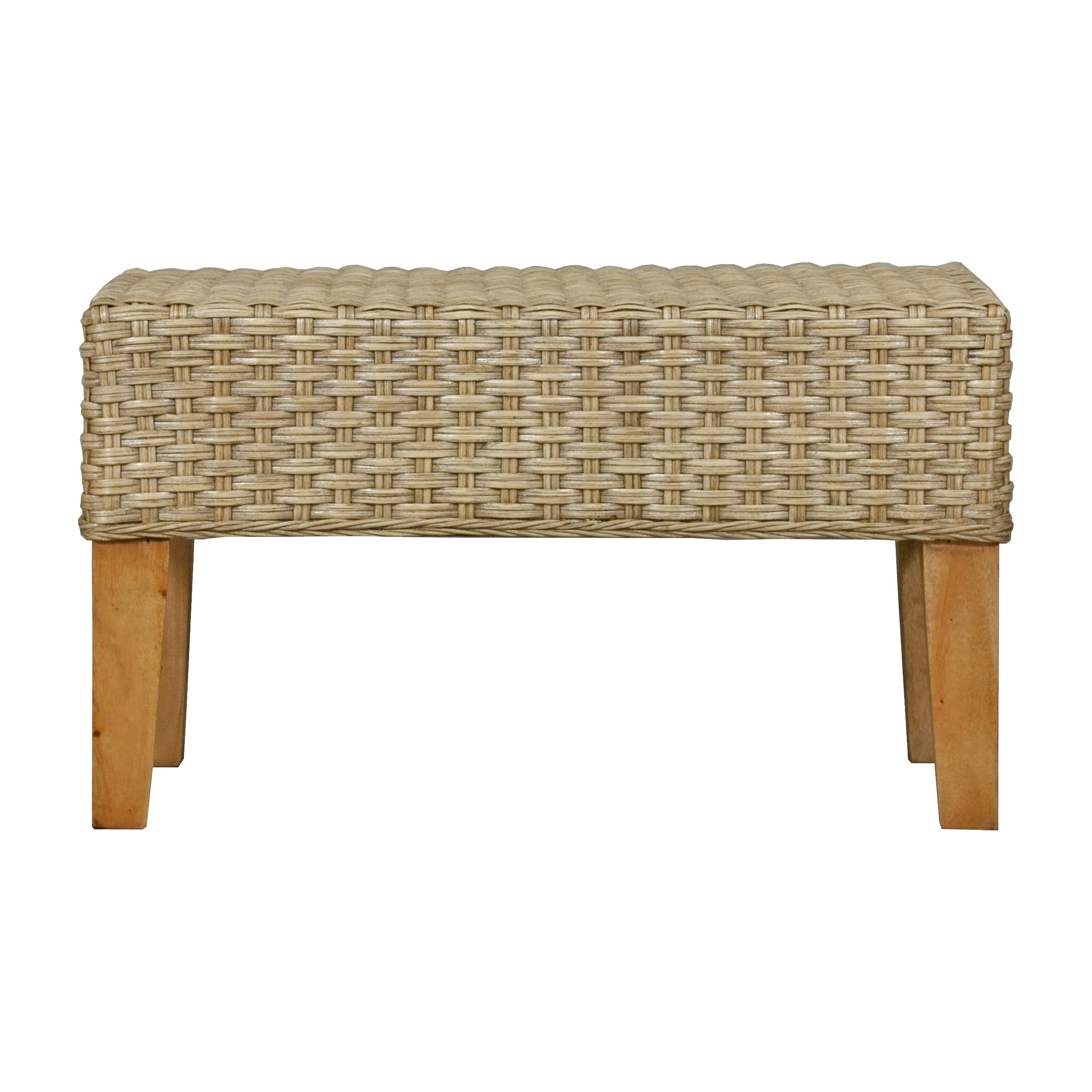 Natural Woven Rattan and Wood Lemoni Bench
