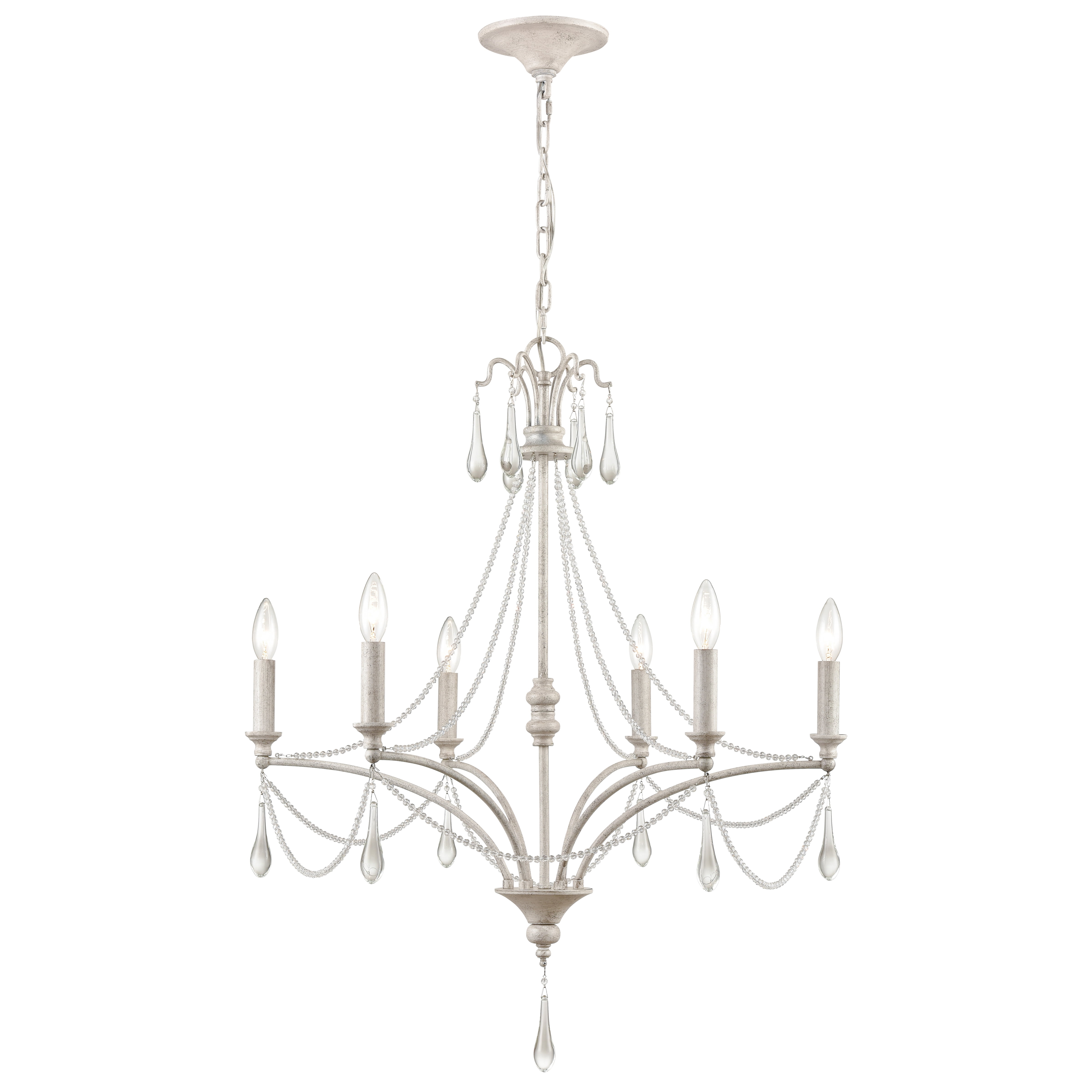 Vintage White Crystal 6-Light Candelabra Chandelier