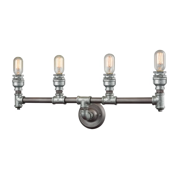 Elk Home 28-Inch Wide Cast Iron Pipe Vanity Light, Weathered Zinc