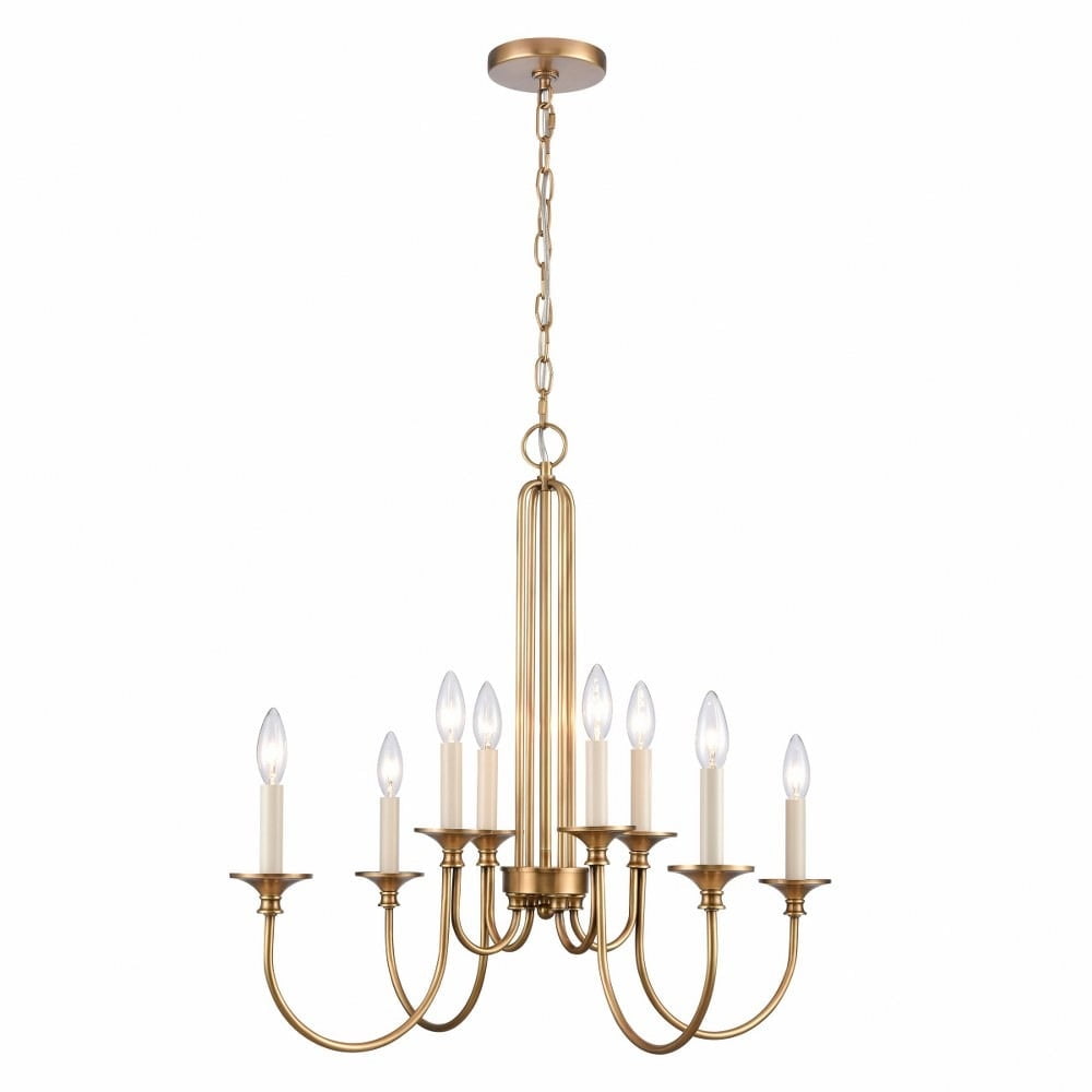 Natural Brass 8-Light Candle Chandelier with Curved Arms