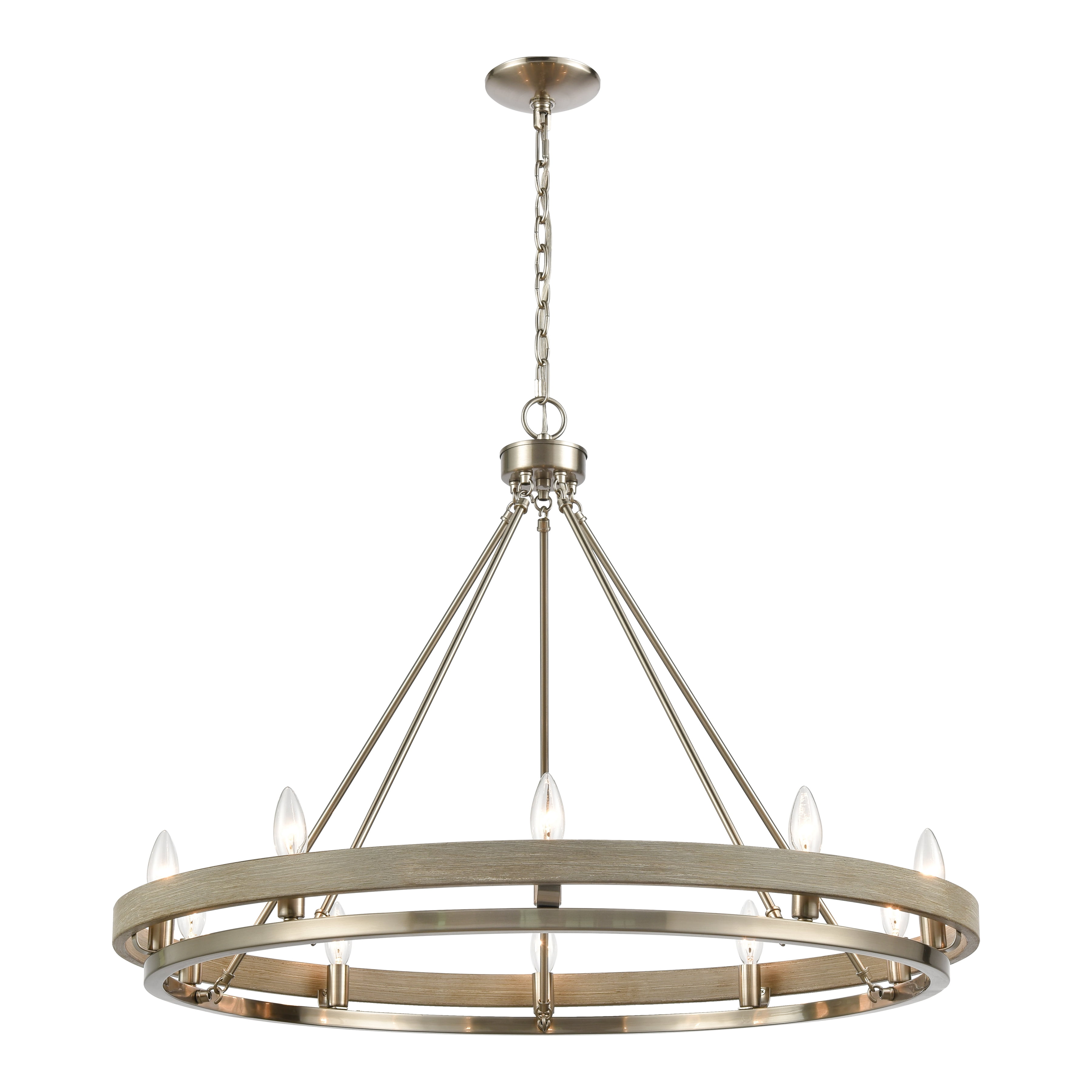 Ramsey 10-Light Satin Nickel and Beechwood Chandelier