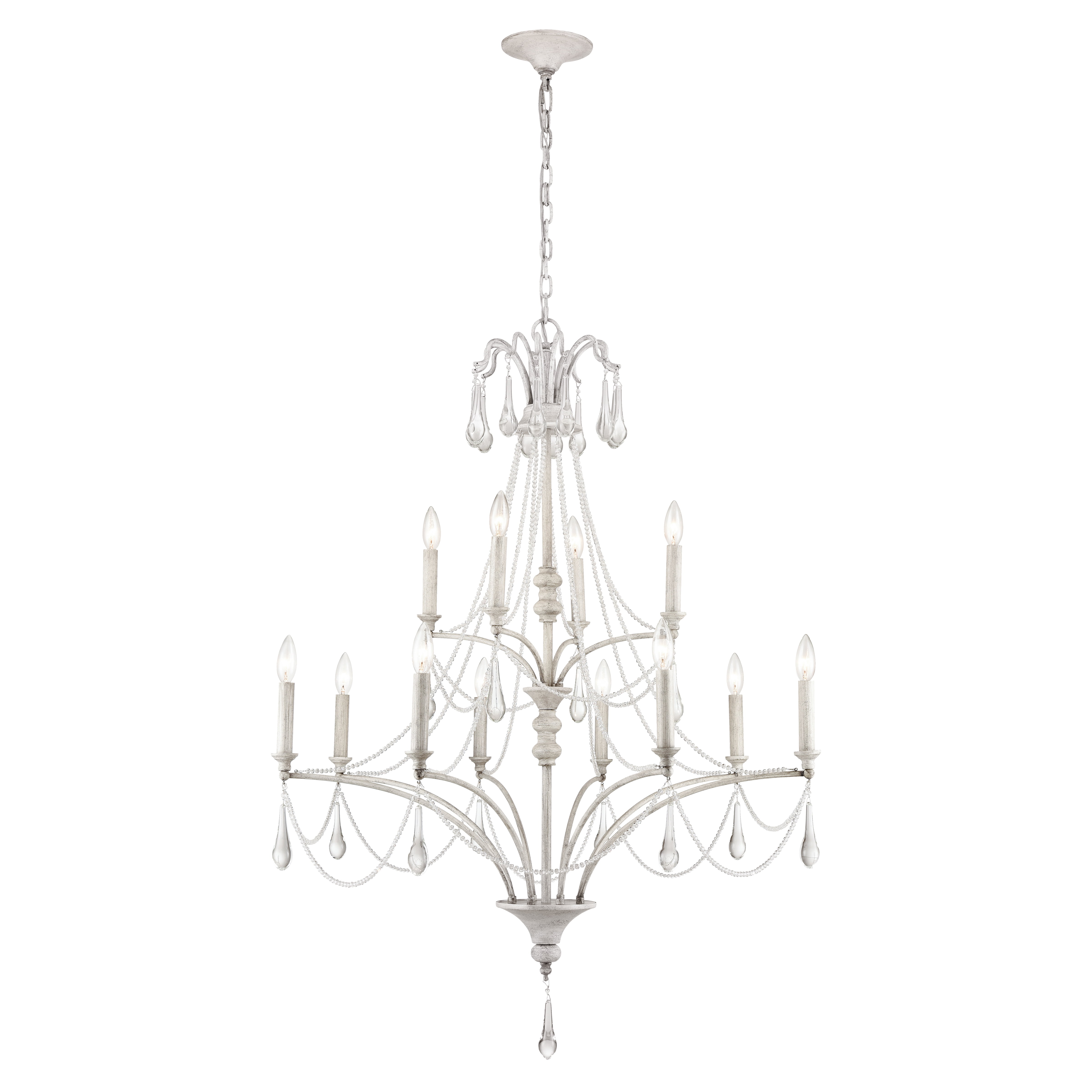 Vintage White 12-Light Crystal Chandelier with Draped Beads