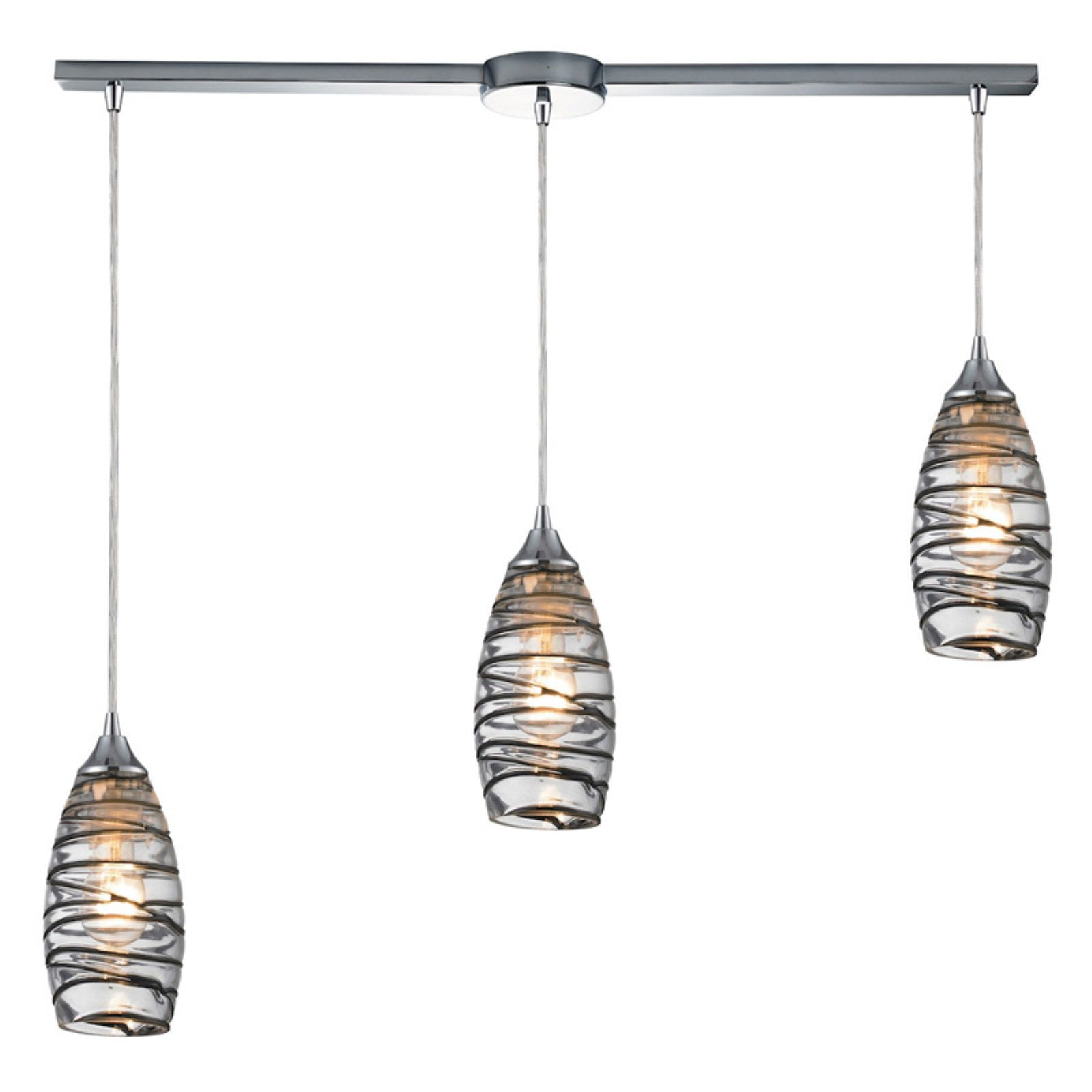 Twist and Shine Polished Chrome 3-Light Island Pendant with Hand-Blown Glass Shades