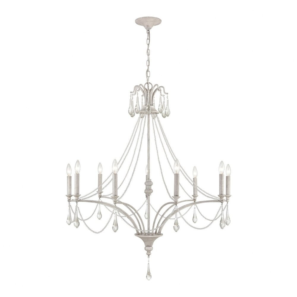 Vintage White French Parlor 9-Light Crystal Chandelier