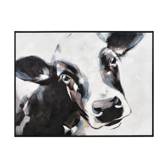 Elk Home 48.25" Canvas Fabric Lucy the Cow Framed Wall Art in Black