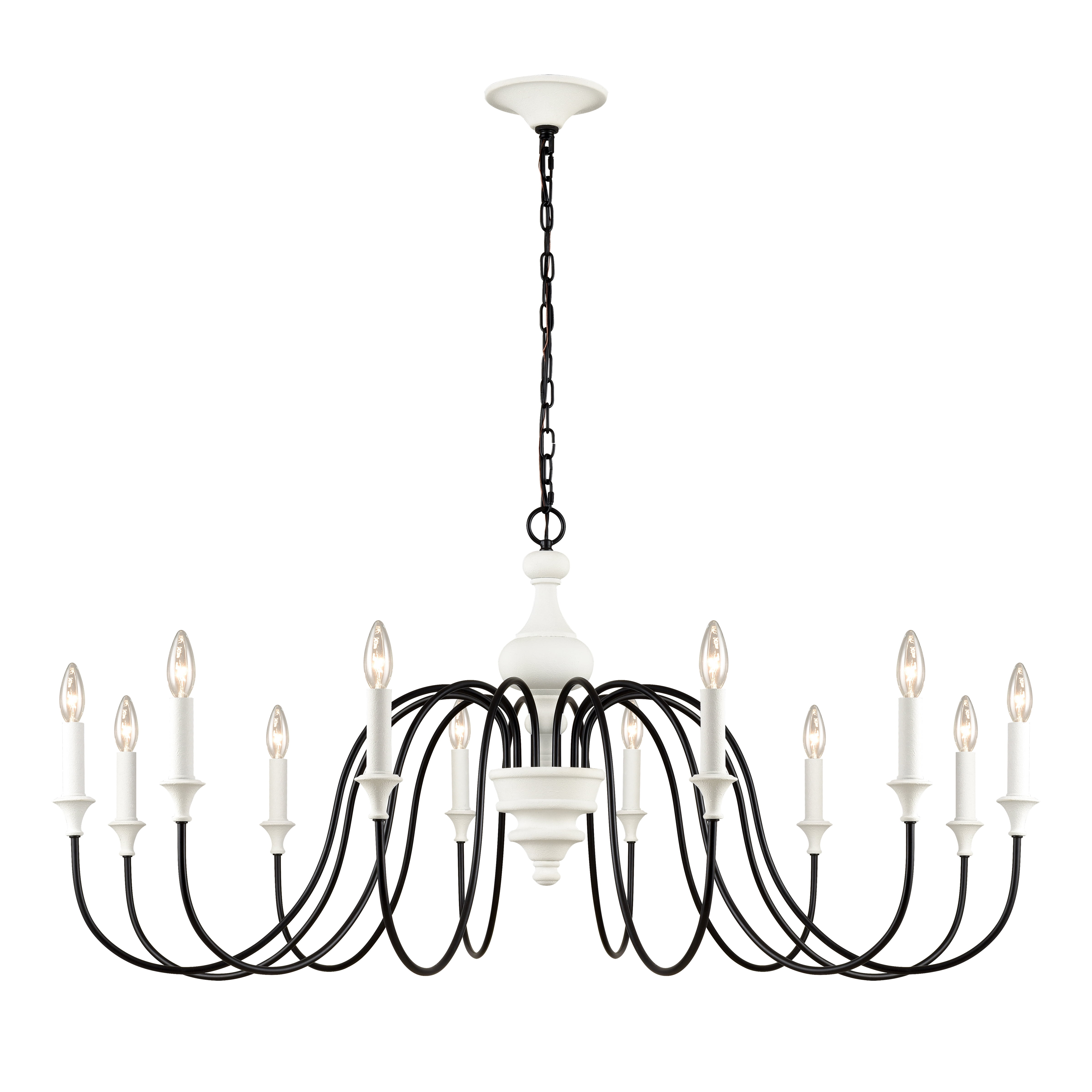 Val de Loire 12-Light White and Black Metal Chandelier