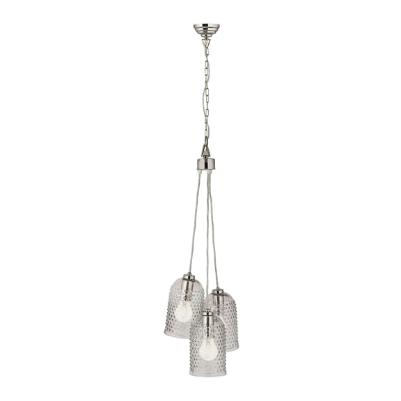Elk Home Hammered Glass 5-inch Wide 3-Light Pendant in Nickel with Clear Glass
