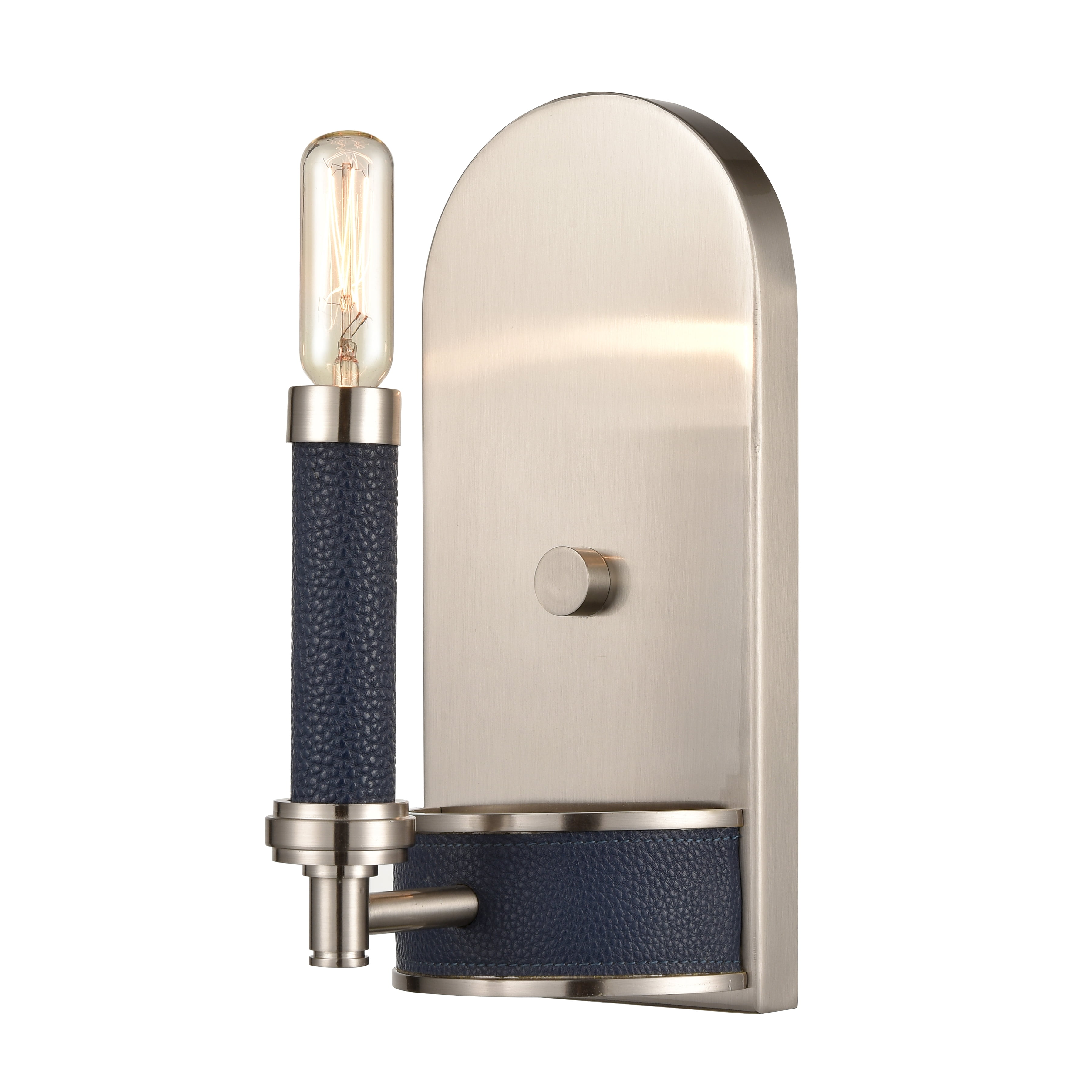 Avenue Navy Blue Faux Shagreen Inlay 6" Dimmable Nickel Sconce