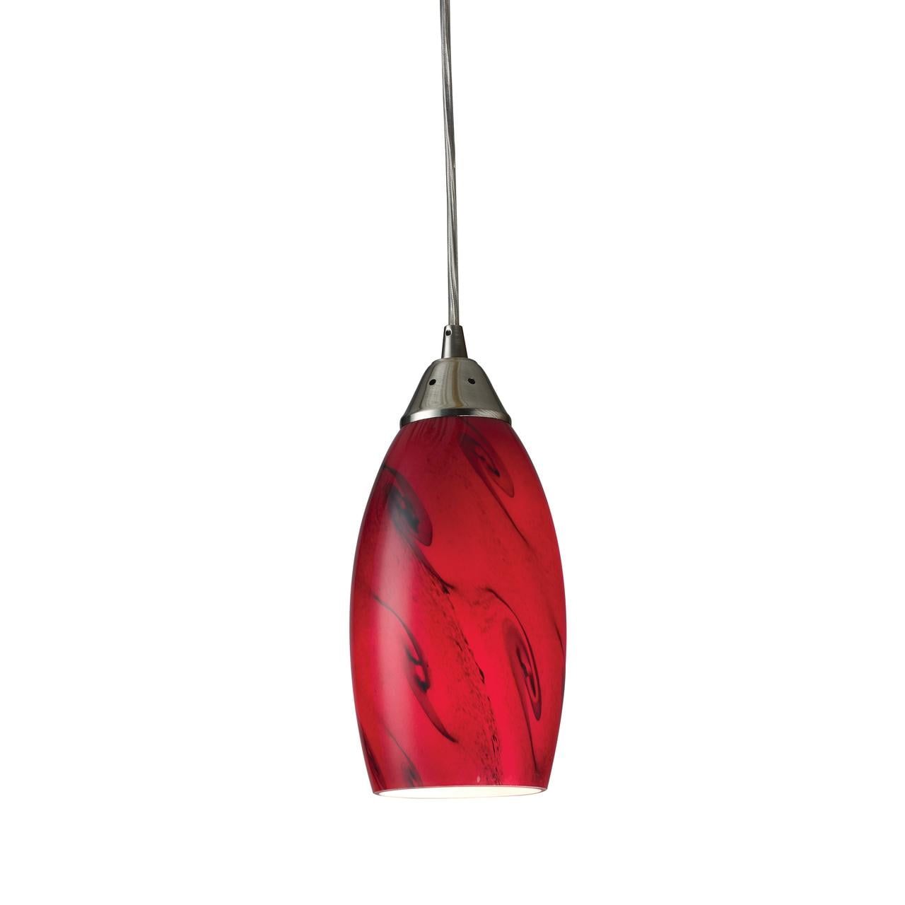 Red Galaxy Glass Mini Pendant with Satin Nickel Finish