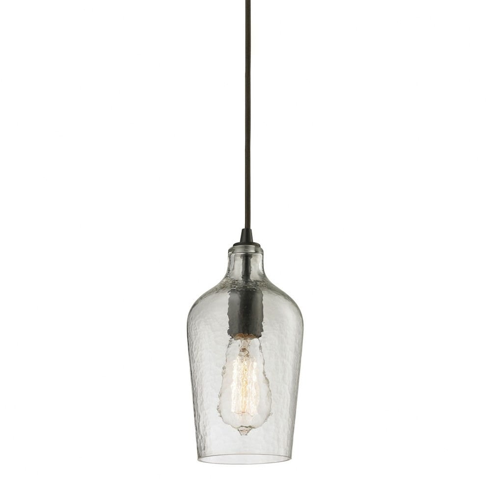 Oil Rubbed Bronze Mini Pendant with Hammered Clear Glass Shade