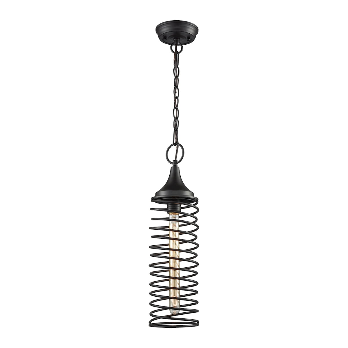 Mini Coil 1-Light Pendant in Oil Rubbed Bronze with Glass Shade
