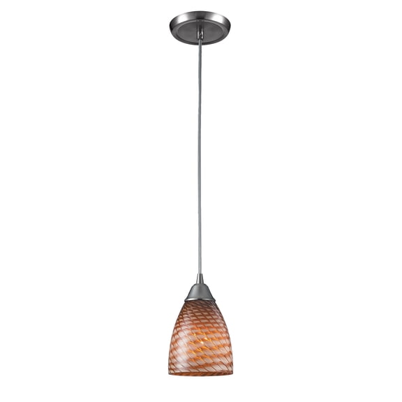 Elk Home Arco Baleno 5-inch Wide 1-Light Pendant in Satin Nickel with Cocoa Glass