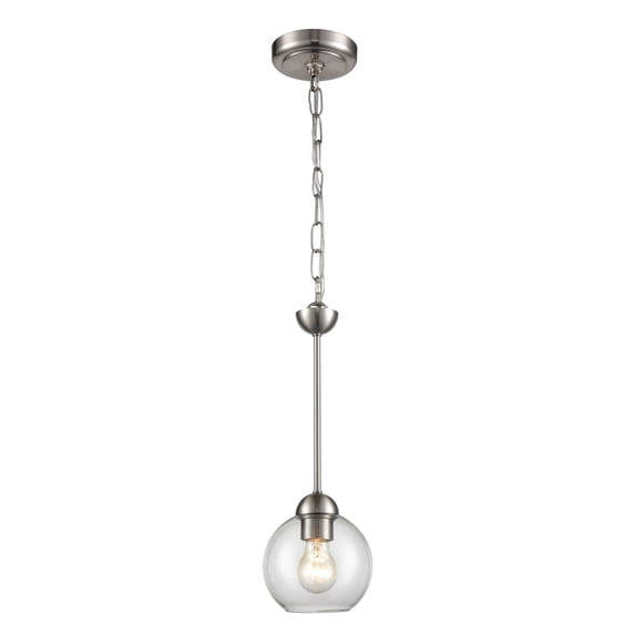 Elk Home Astoria 1-Light Mini Pendant in Brushed Nickel Finish with Clear Glass Globe Shade, 6-inch Wide