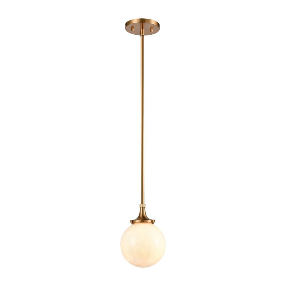 Satin Brass Mini Pendant with White Feathered Glass Globe