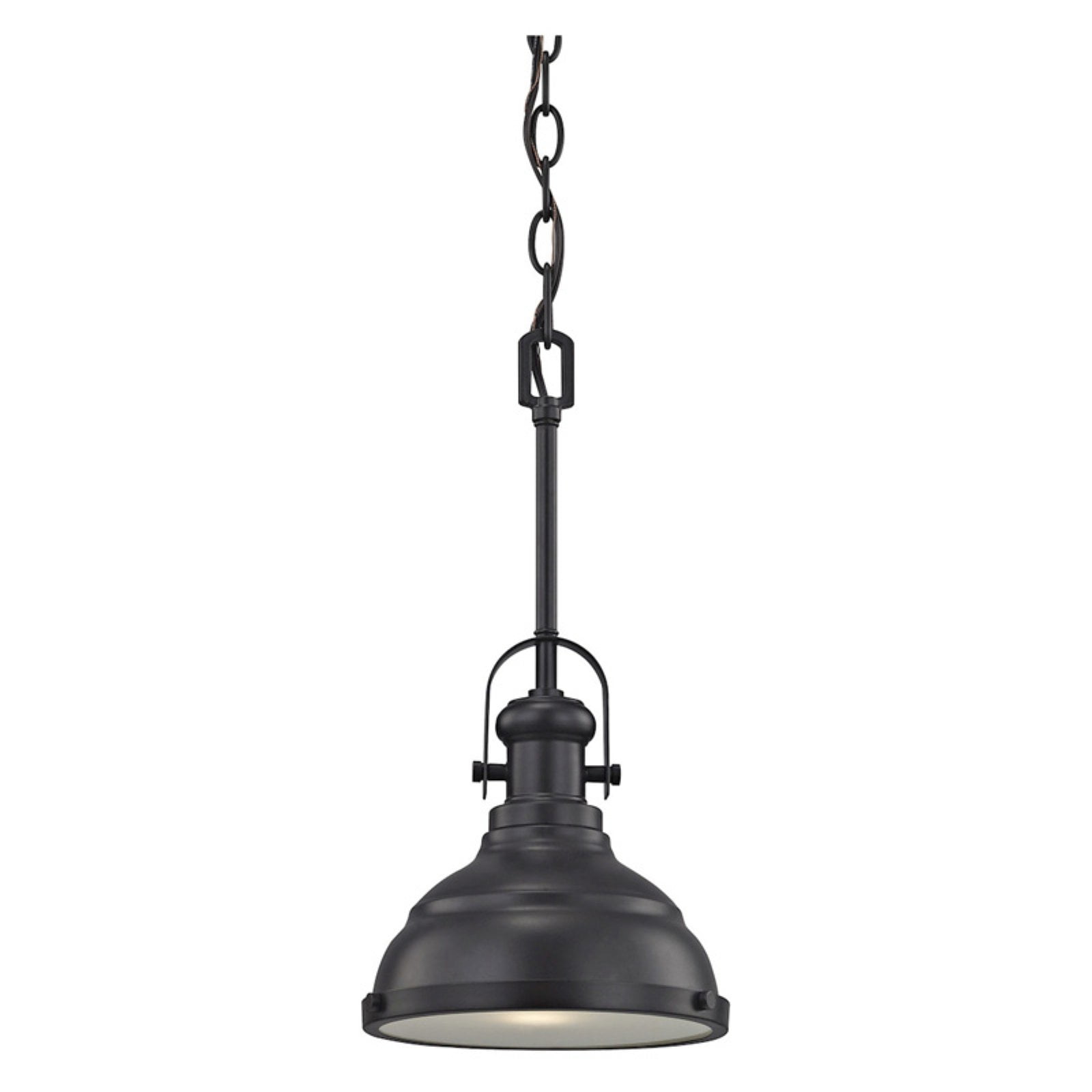 Blakesley Mini Industrial Bowl Pendant in Oil Rubbed Bronze with Frosted Glass