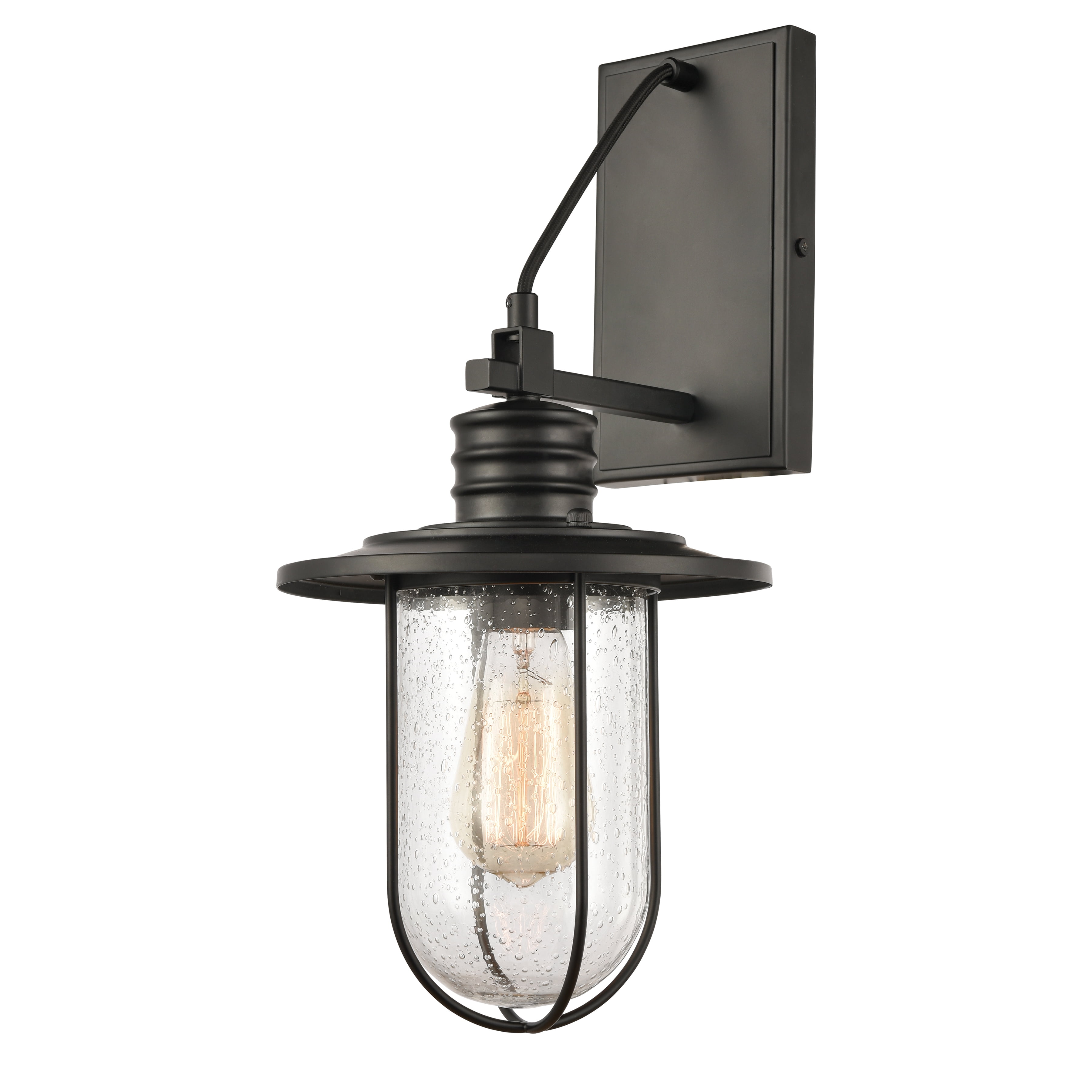 Lakeshore Drive Matte Black 1-Light Sconce with Seedy Glass Shade