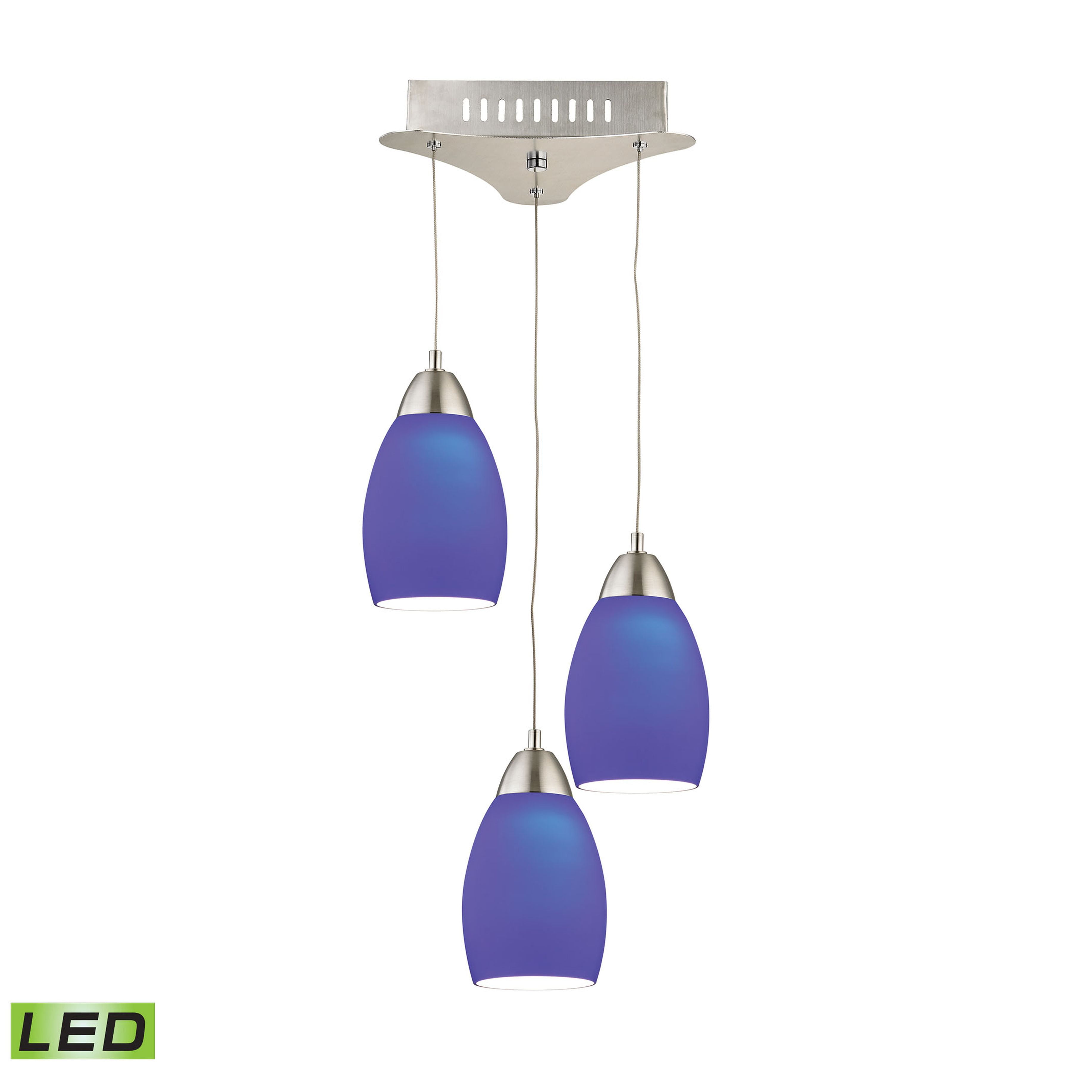 Satin Nickel LED Pendant with Blue Glass Shades
