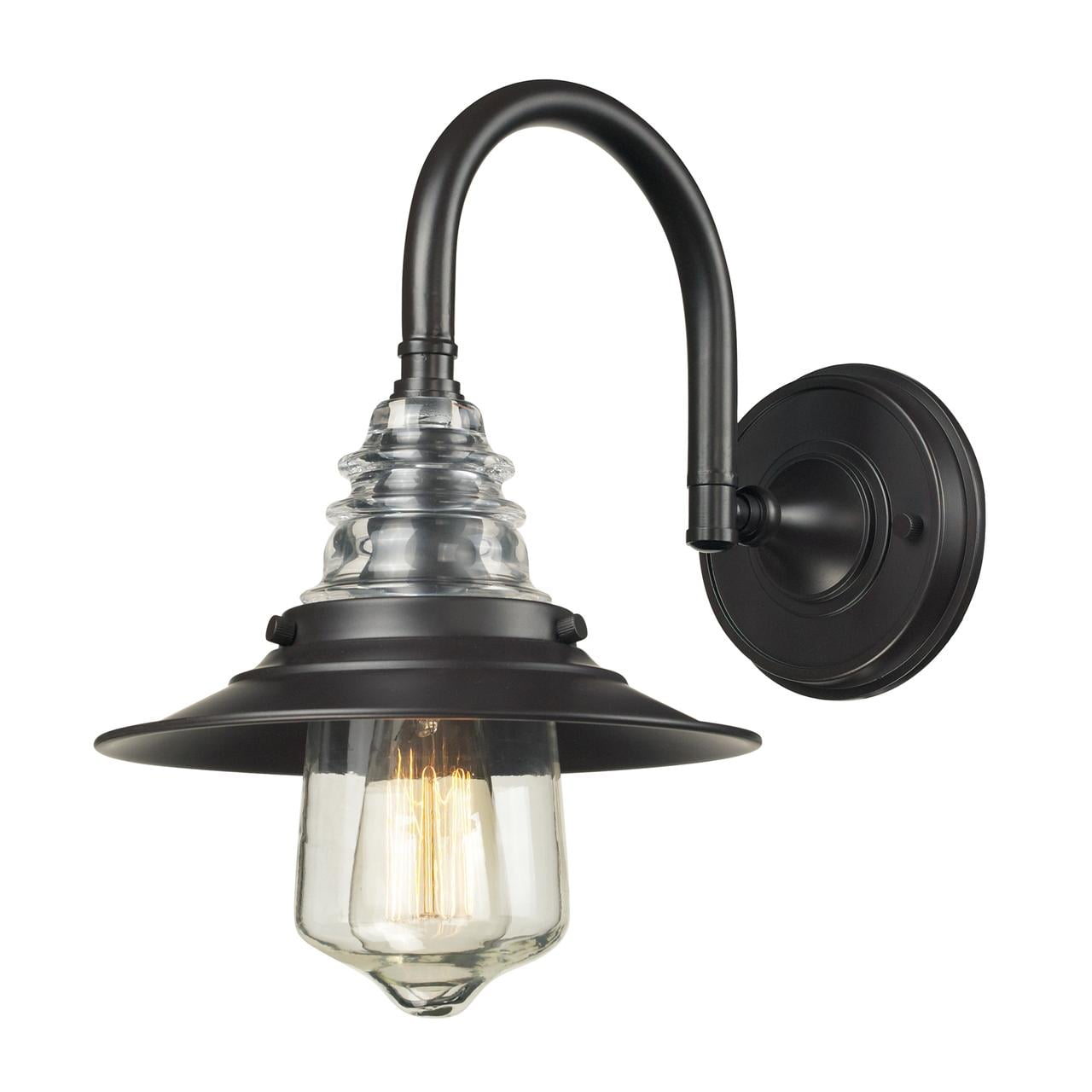 Bronze Curved Industrial Wall Sconce with Glass Shade