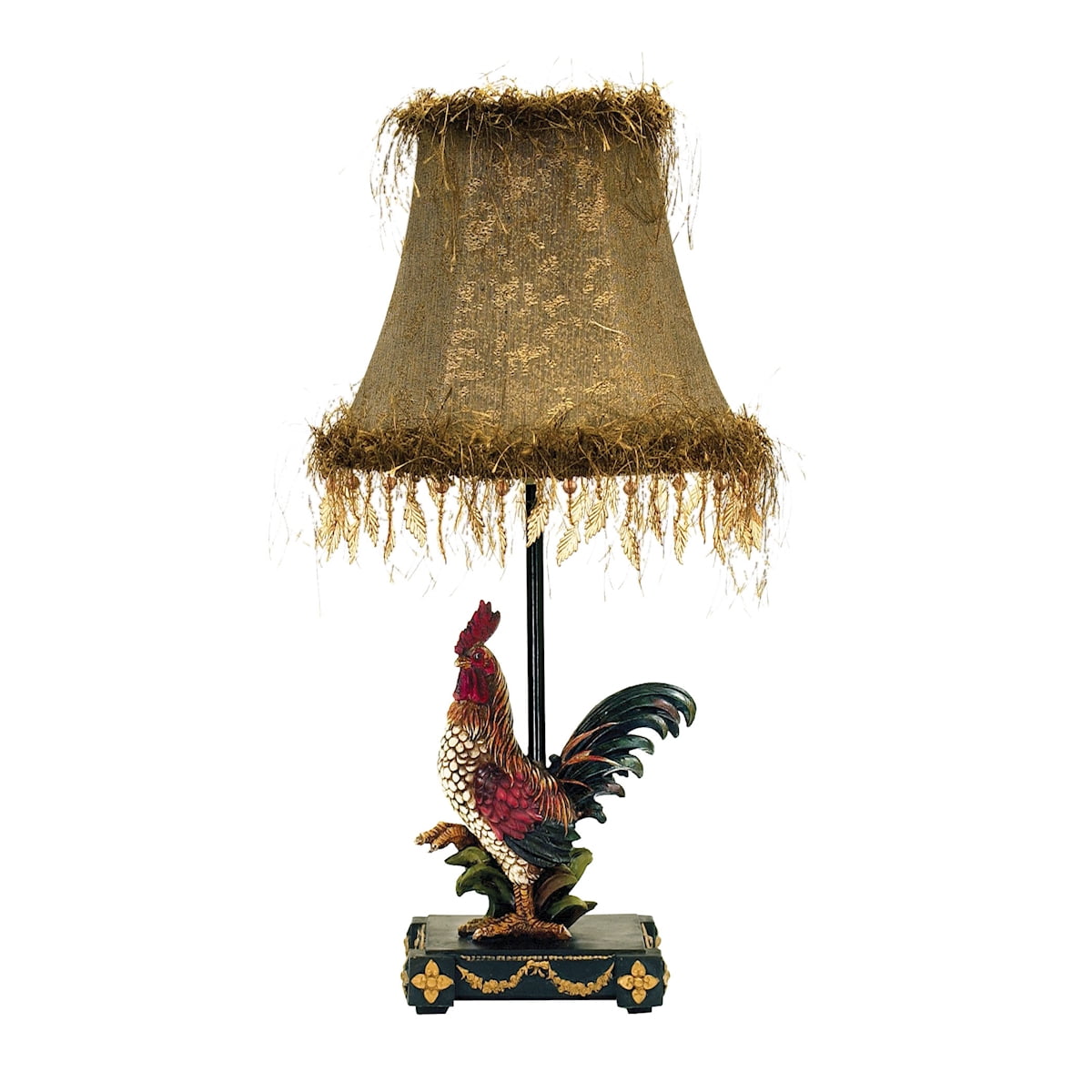 Petite Rooster Table Lamp with Dark Gold Faux Silk Shade