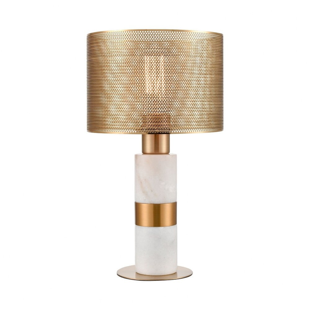 White Marble and Brass Metal Table Lamp