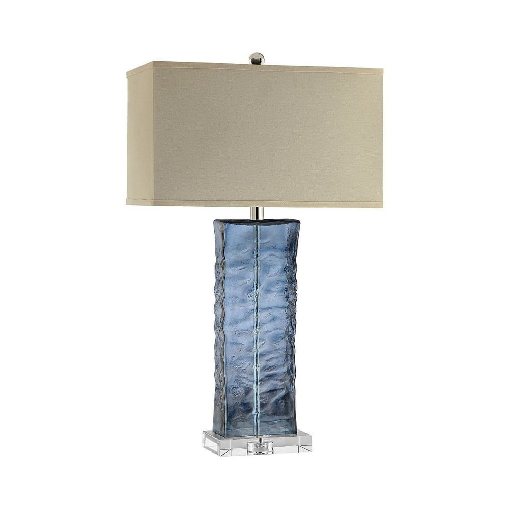 Arendell Dark Blue Glass Table Lamp with Linen Shade
