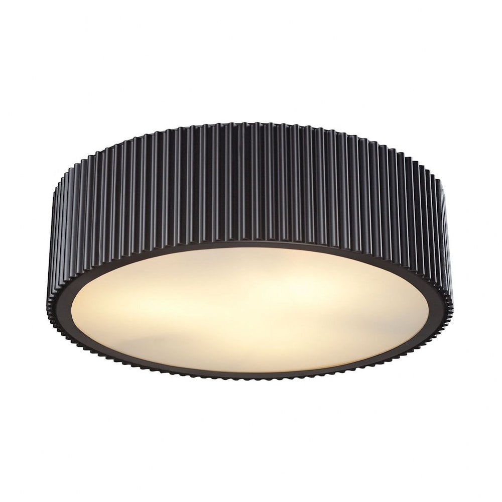 Brendon Ribbed Drum 3-Light Flush Mount in Oil Rubbed Bronze