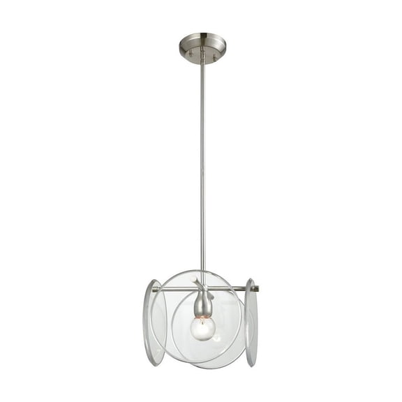 Disco 1 Light Pendant In Polished Nickel With Clear Acrylic Panels