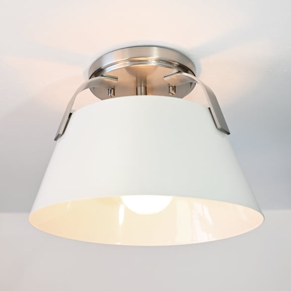 Jepson 9.5-inch Wide 1-Light Semi Flush Mount in Matte White with Brushed Nickel