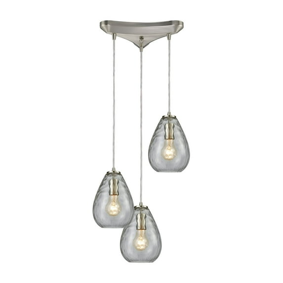 Elk Lighting Lagoon - Three Light Triangle Pendant, Satin Nickel Finish with Clear Water Glass