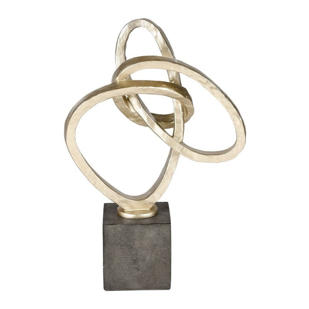 Silver Loop Metallic Ring Sculpture on Black Stone Resin Base