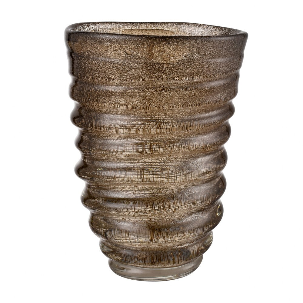 Large Bubbled Brown Ribbed Glass Decorative Vase