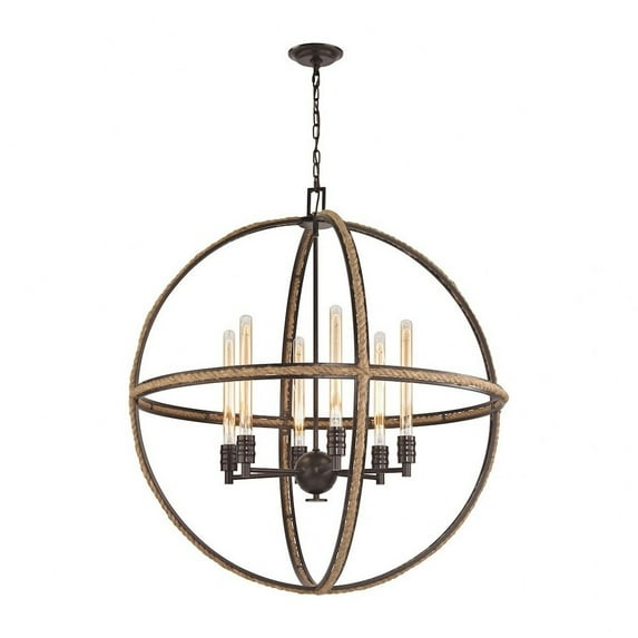 Elk Home Natural Rope 34" 6-Light Metal Chandelier in Oil Rubbed Bronze