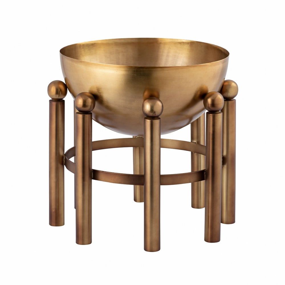 Aged Brass Metal Footed Planter with Vertical Legs