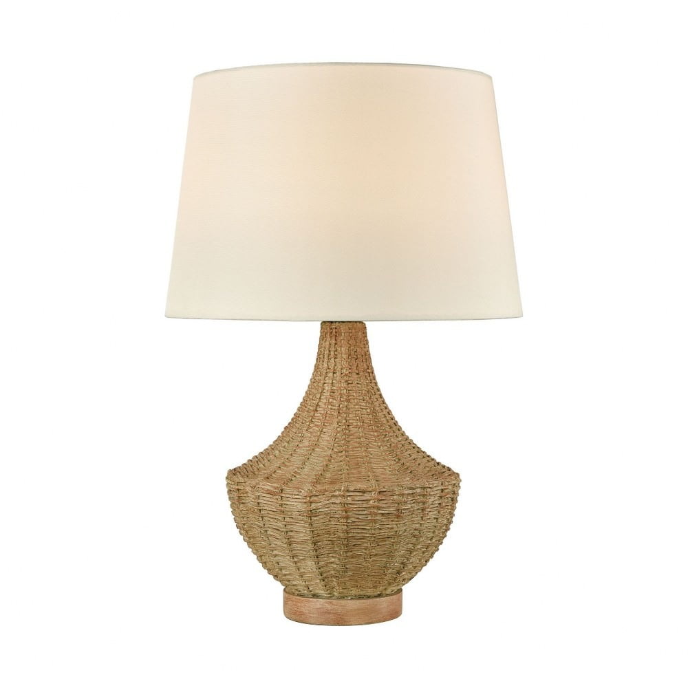 Natural Finish Outdoor Table Lamp with Off-White Shade