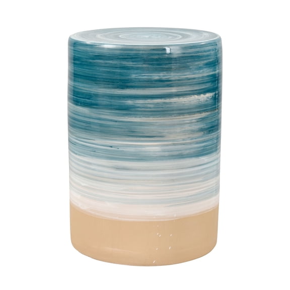 Roe Bay 13-Inch Wide Earthenware Accent Stool in Blue and White Glaze - Set of 1