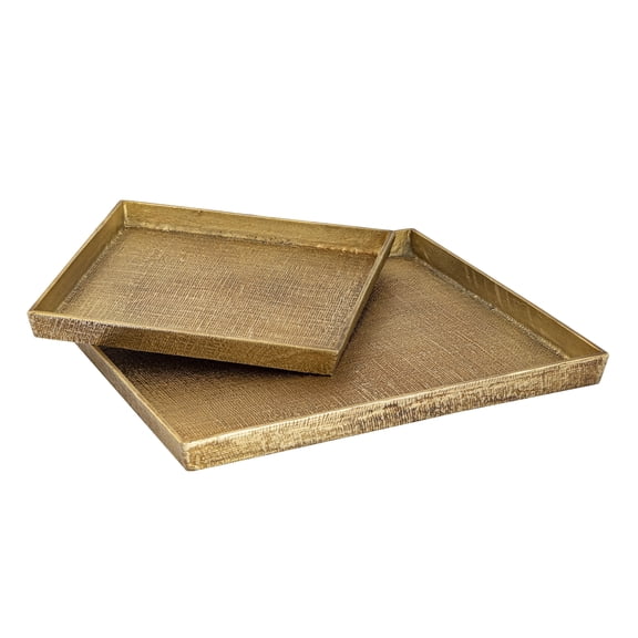 Elk Home Square Linen Texture Square Decorative Serving Trays in Brass - Set of 2