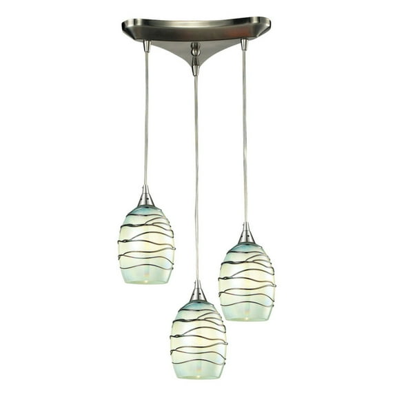 ELK Lighting 31348-3MN Vines 3 Light Pendant In Satin Nickel And Mint Glass