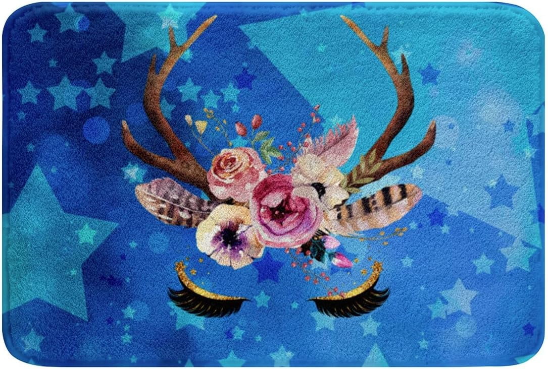Elk Horn Bathroom Rugs Golden Eyeshadow Closed Eyes Rug for Girly Lady ...
