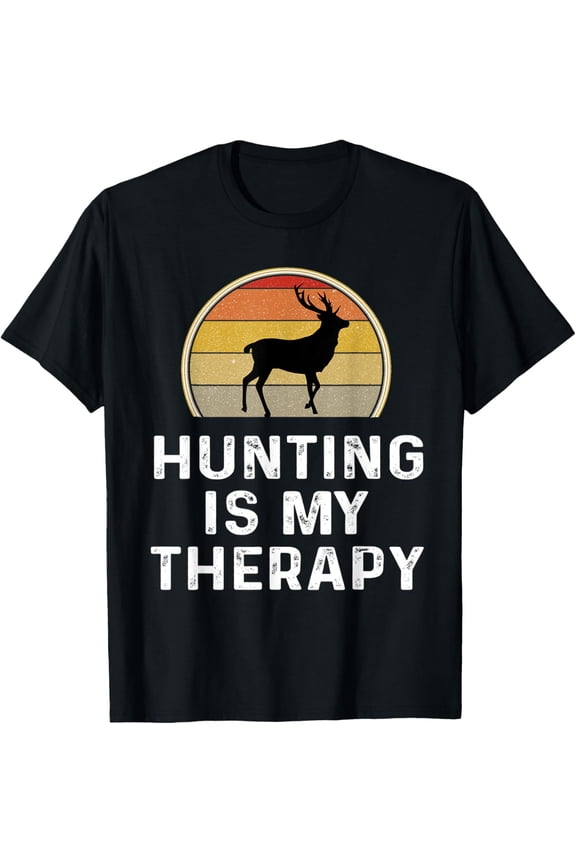 Elk Hunter Gifts Funny Hunting Is My Therapy Shirt Retro T-Shirt